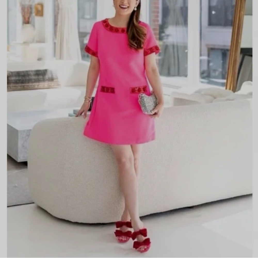 Vibrant Pink Mini Dress with Red Accents